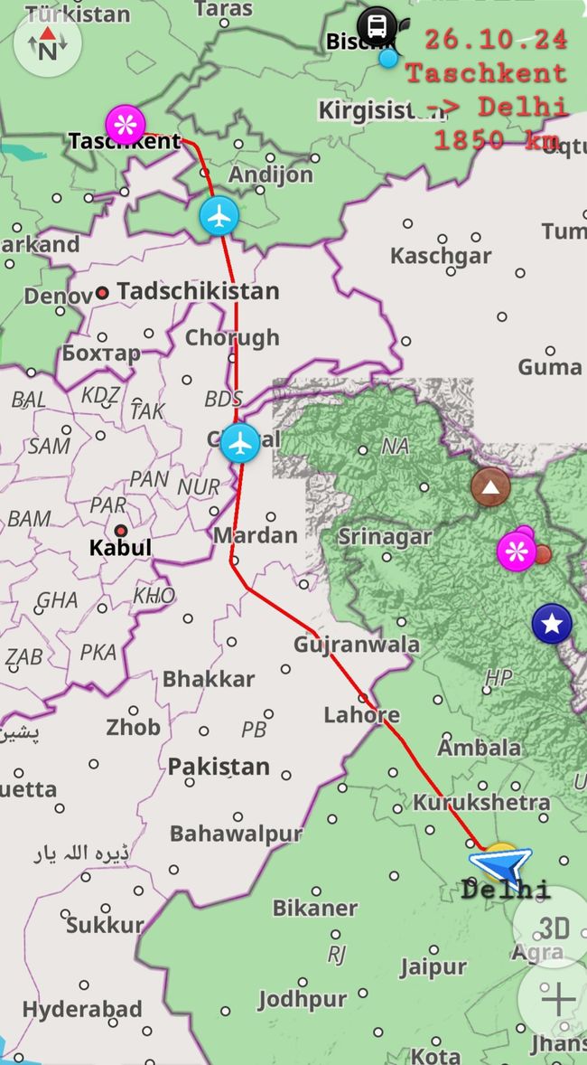 26.10.24 Flug Usbekistan-> Indien 