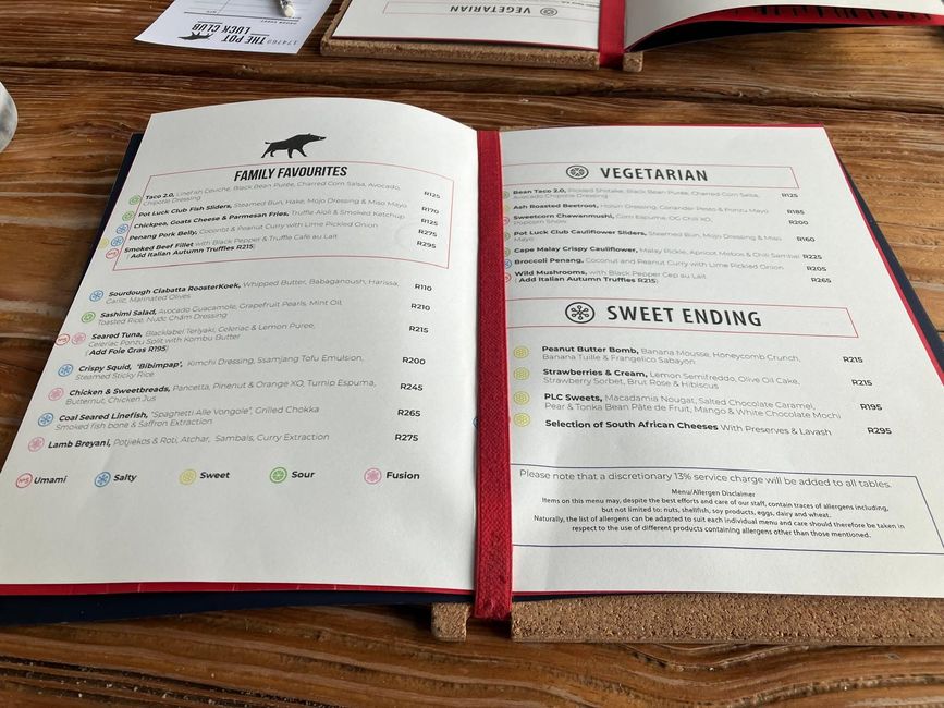 Menu del The Pot Luck Clubs