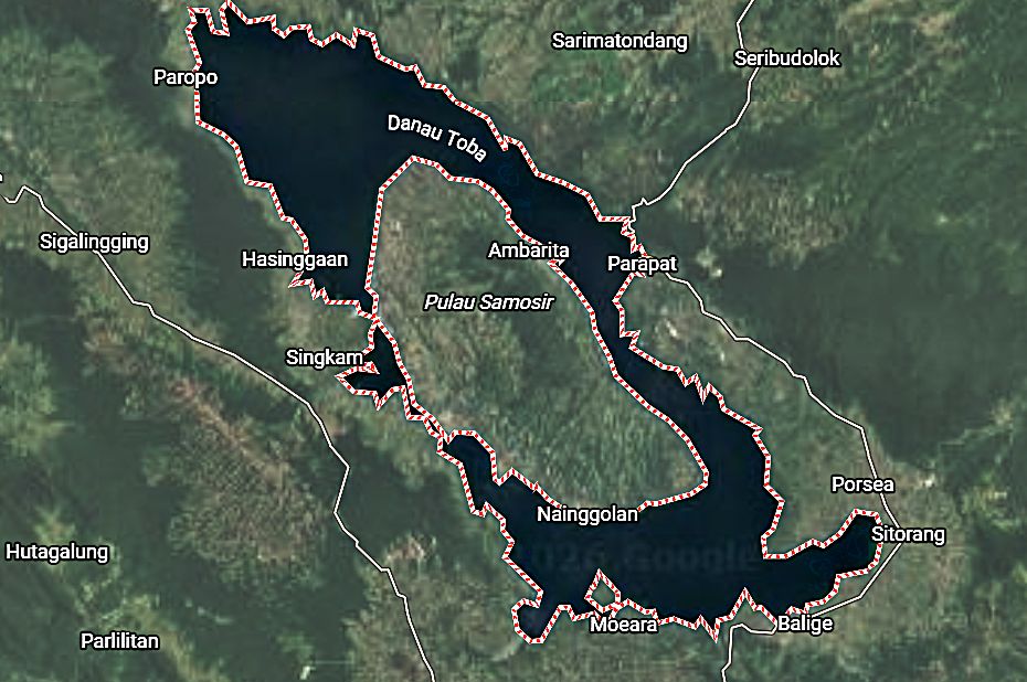 Lago Toba como un huevo frito (Google Maps)
