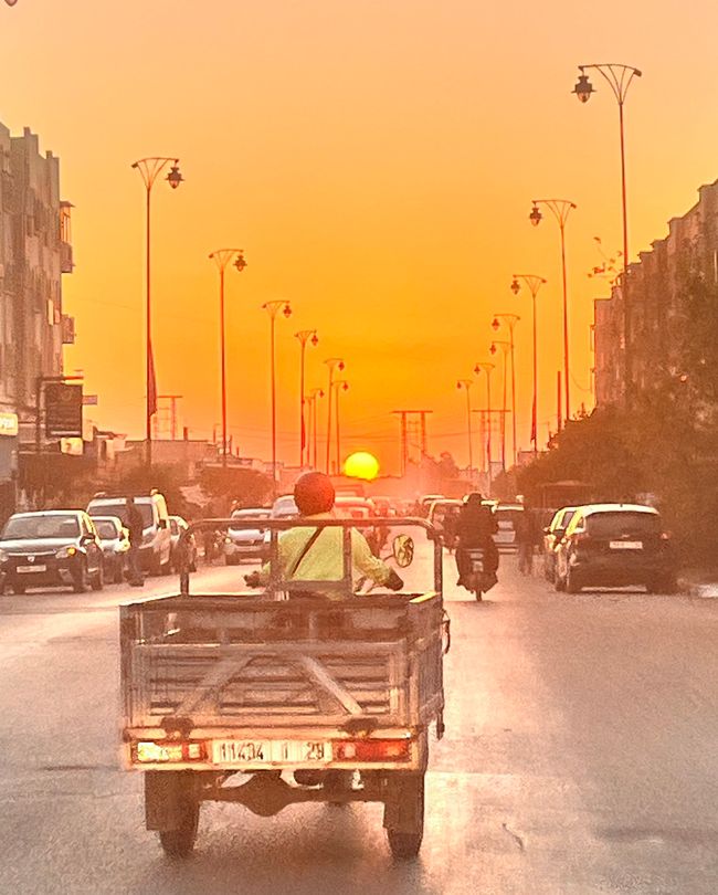 Entering Marrakech in the light of the setting sun