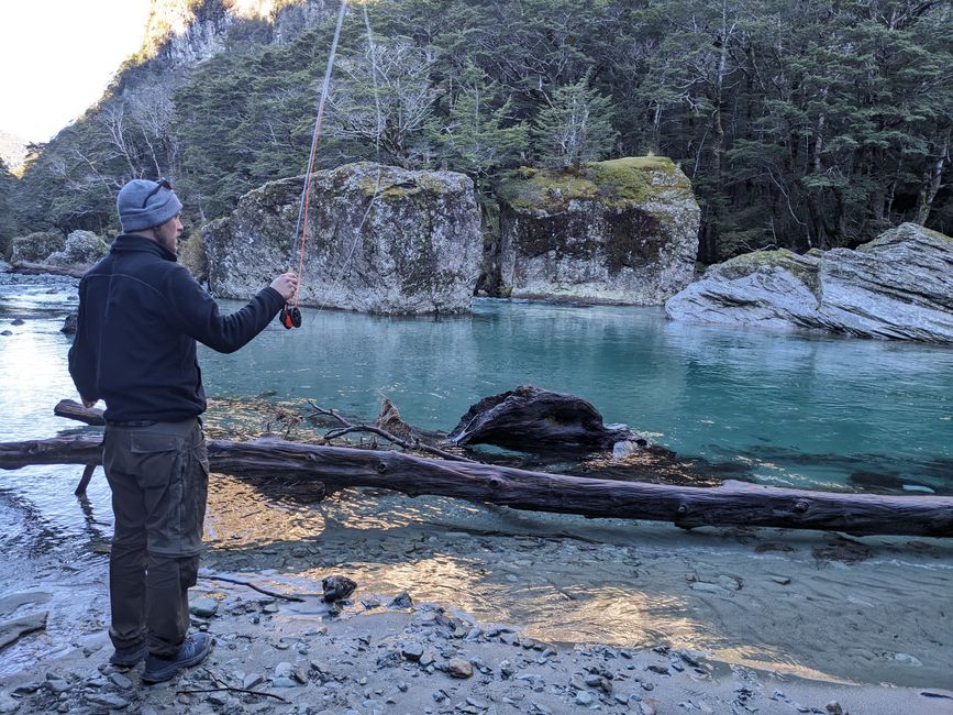 Fly fishing in Routeburn River