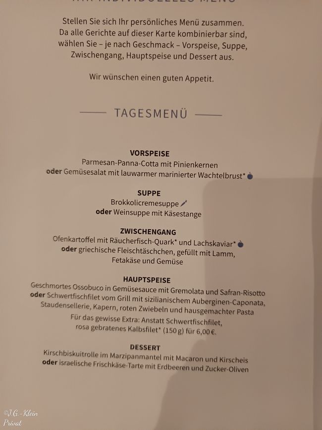 Speisekarte Abendessen 
