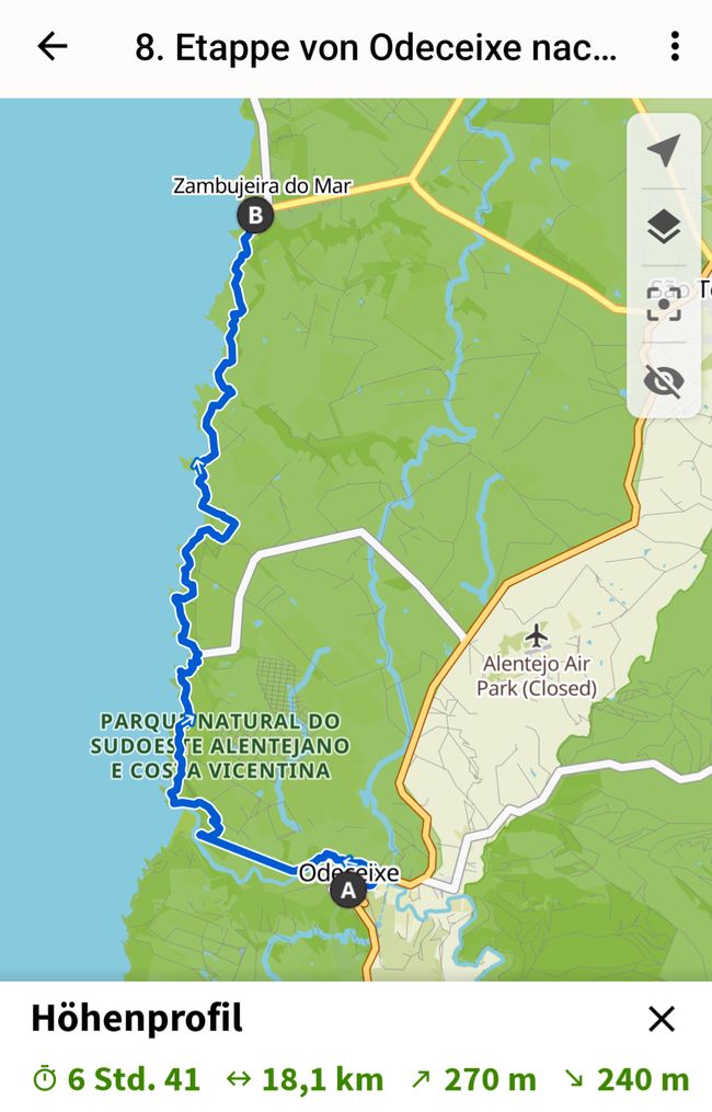 8. Etappe von Odeceixe nach Zambujeira do Mar