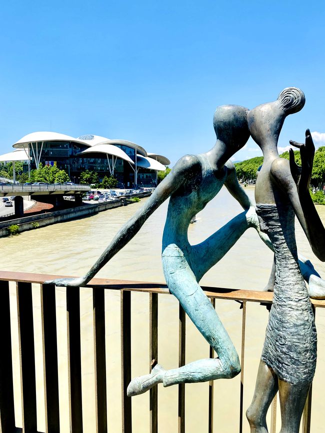 View from the Baratashvili Bridge towards the City Hall and Court Building - The roof is meant to resemble 11 petals