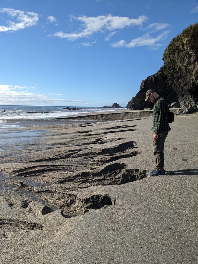 Dorian at Ship creek Beach where a river finds its many ways into the ocean