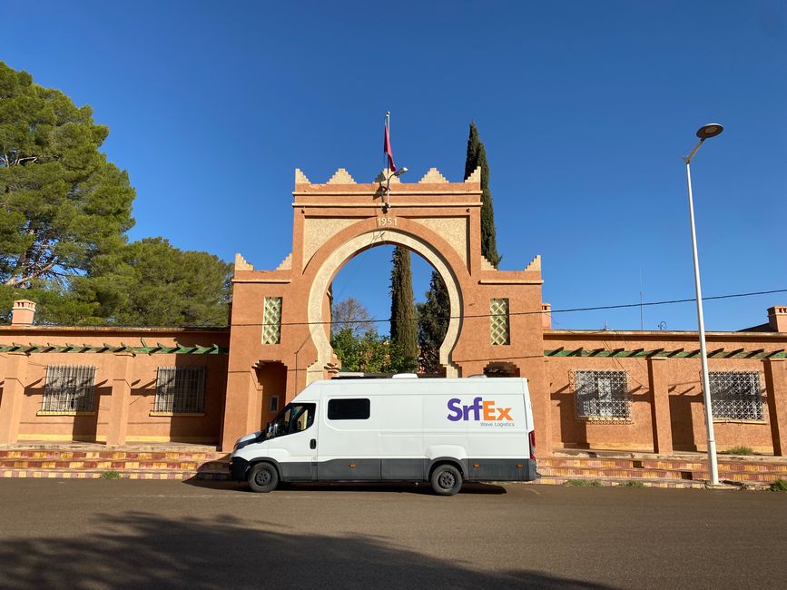 Camping spot in front of the local civil protection agency headquarters in Er-Rich