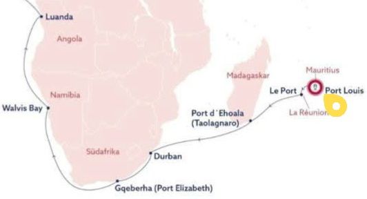 Día 132 de 175: Crucero alrededor del mundo - Puerto Luis/Mauricio - ruta modificada - gran desvío de las zonas de crisis