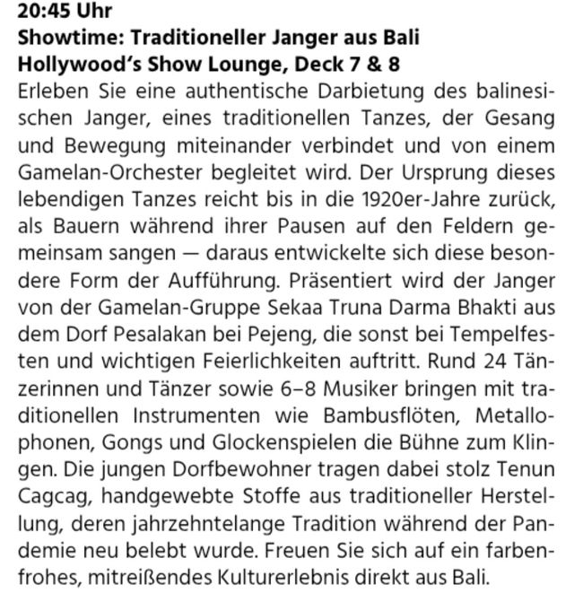 Tag 111/112 und 113 von 175: Kreuzfahrt rund um die Welt - Benoa/Bali und Seetag