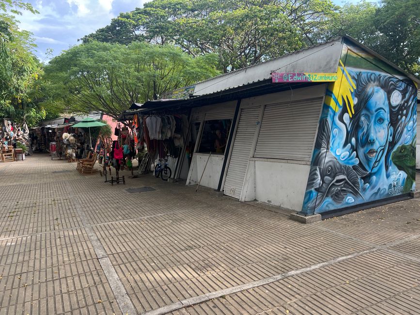 Sales stalls by the river