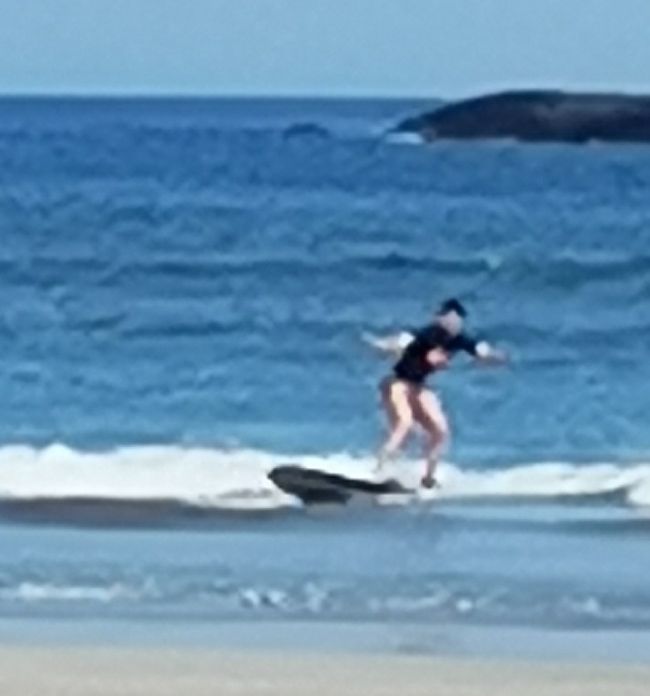 Ria's first surfing lesson