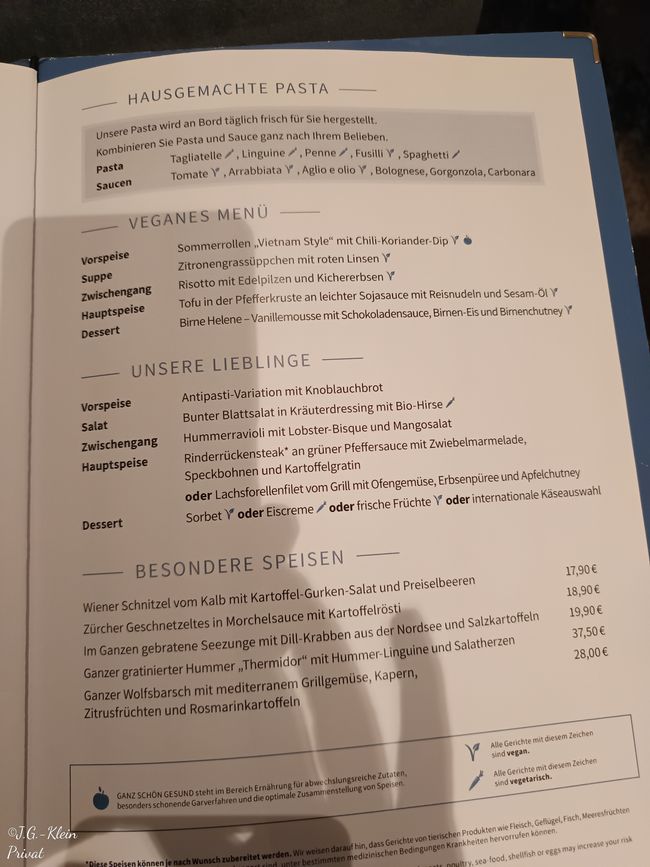 Speisekarte Atlantik Restaurant 