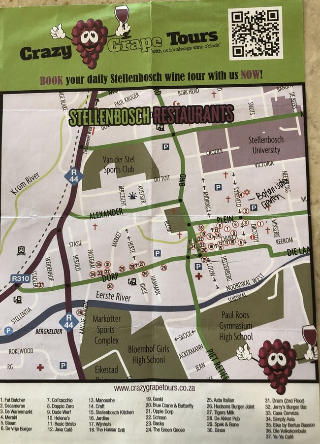 Restaurant Map von Stellenbosch