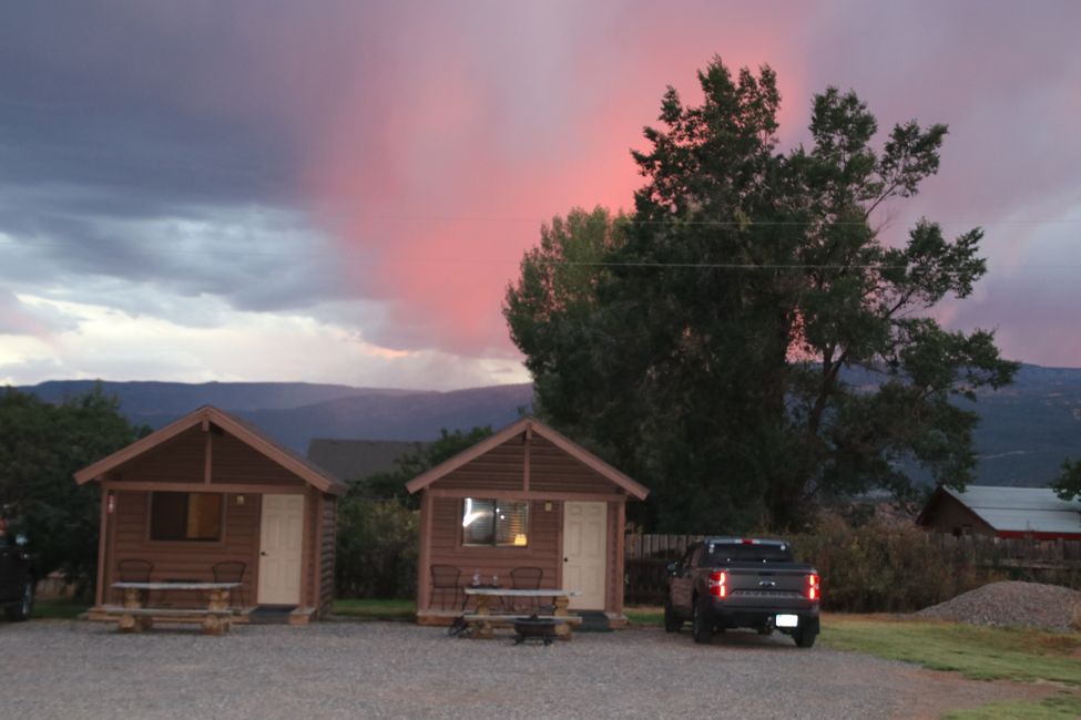 our cabin in the evening sun