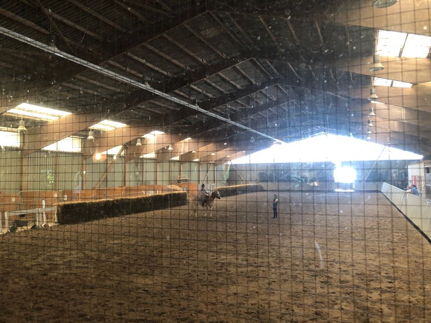 The view from the guest room into the riding hall
