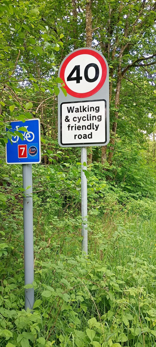Cycle path with notice to drivers 