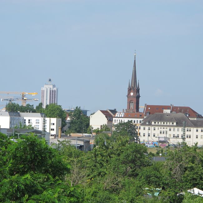 View of the city from the pedestrian and bicycle bridge