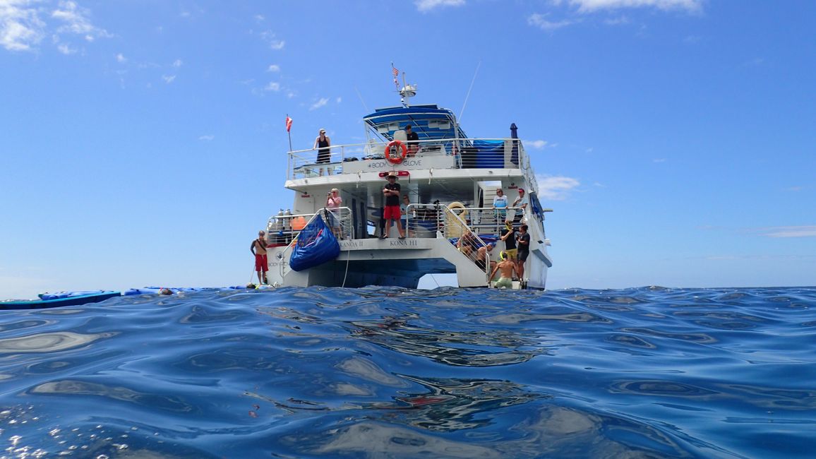 The body glove catamaran from sea view up