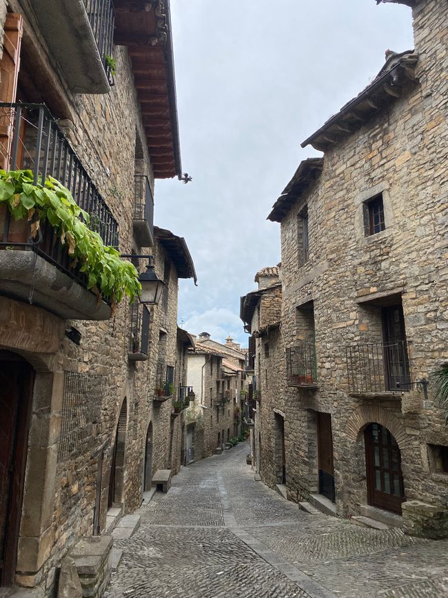 The old town of Ainsa - the architectural style is very typical for the Spanish Pyrenees