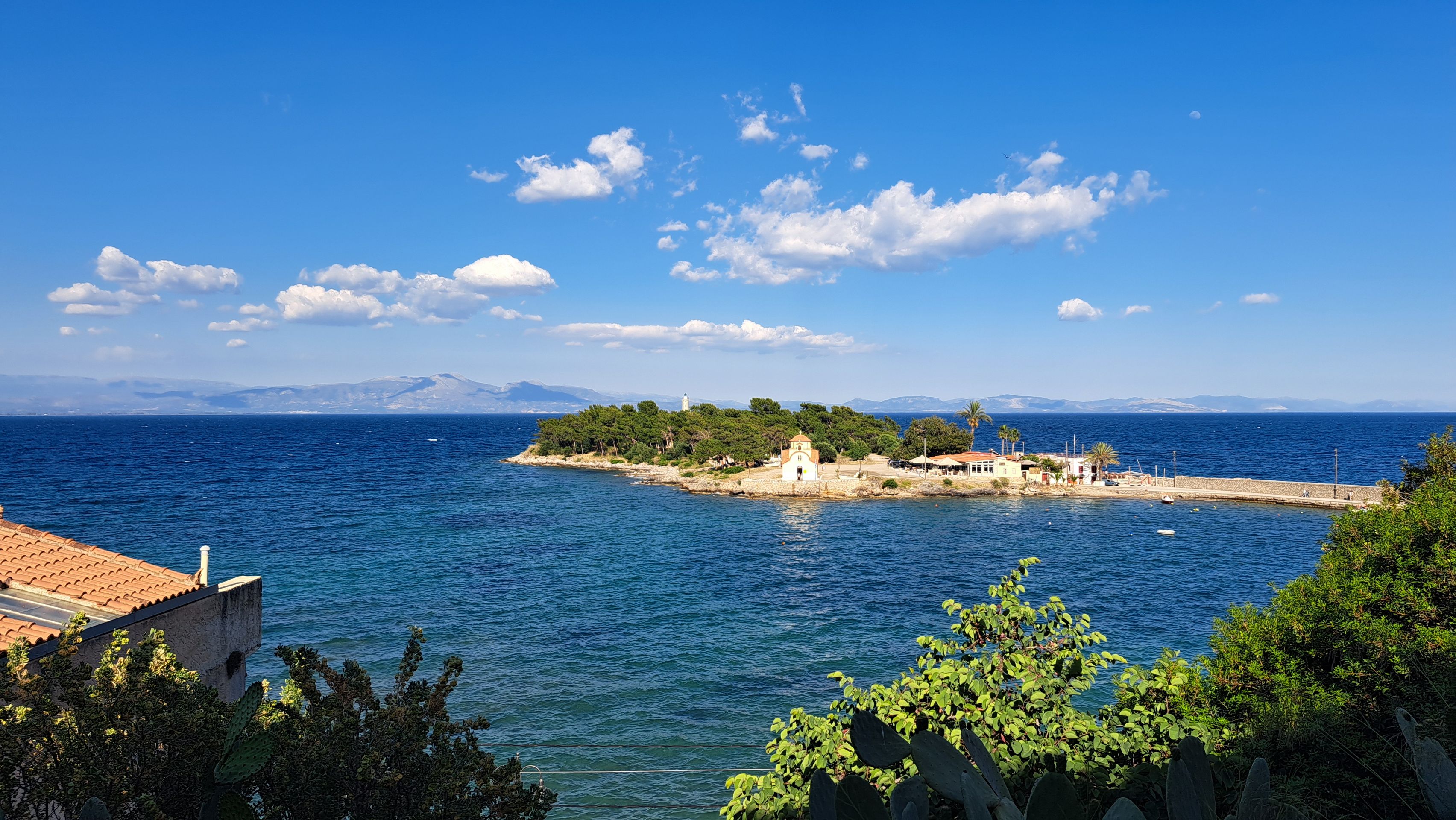 Island with chapel and lighthouse