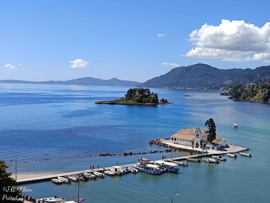 Mäuseinsel Pontikonissi und das Vlacherna-Kloster Namensgeber von Kanoni