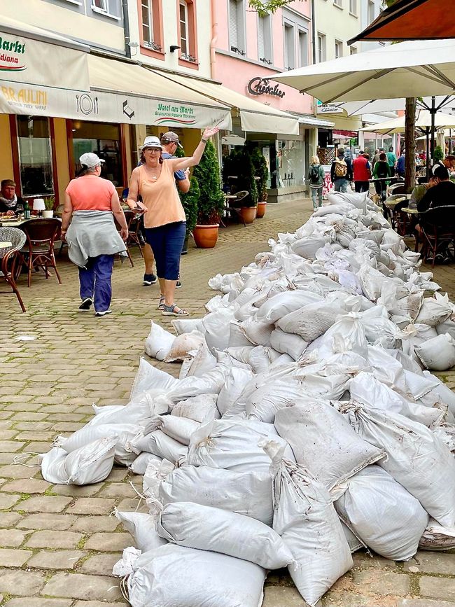 In some places, sandbags still bear witness to the recent floods.