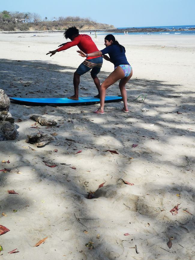 Ria's first surfing lesson