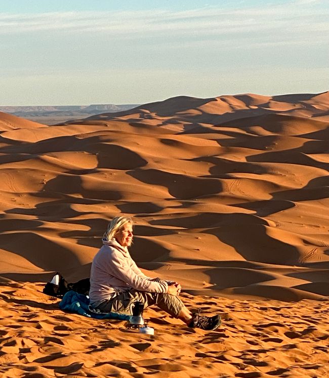 Sunrise on one of the highest dunes in the Sahara