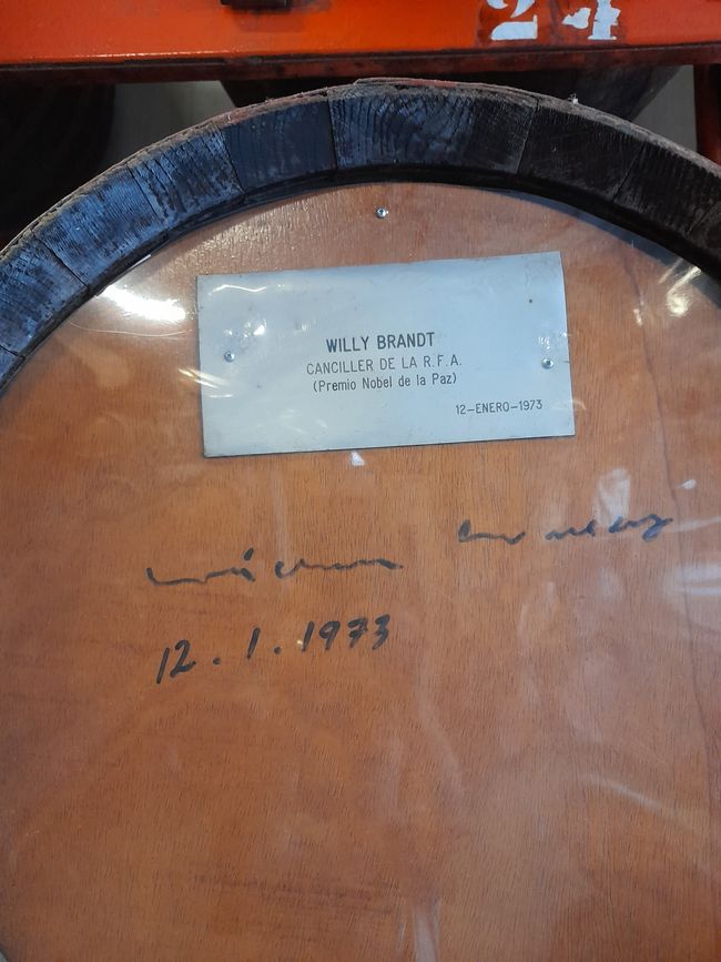 In the rum still of Arucas. Celebrities get to sign rum barrels. In 1973 Willy Brandt was in Gran Canaria.