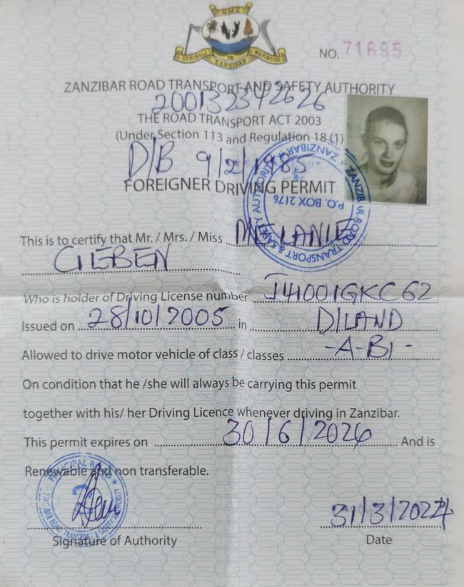 Fahrerlaubnis für Sansibar