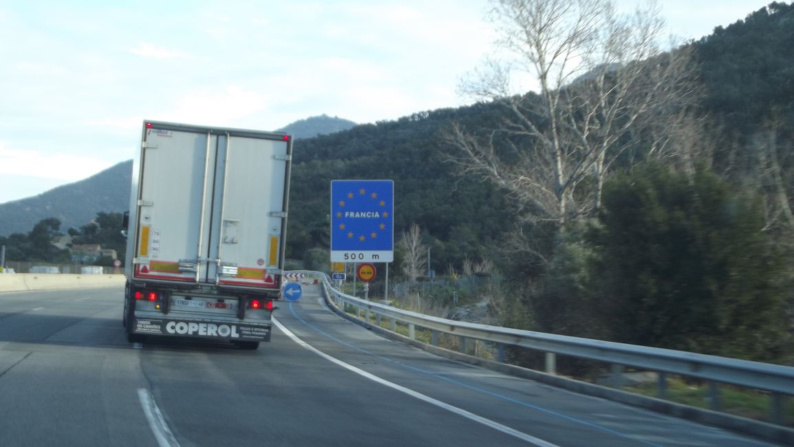 Route von La Jonquera (Spanien) nach Perpignan (Frankreich) (März 2019)