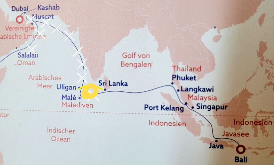 Día 127 y 128 hasta 131 de 175: Crucero alrededor del mundo - Malé/Maldivas y cuatro días en el mar