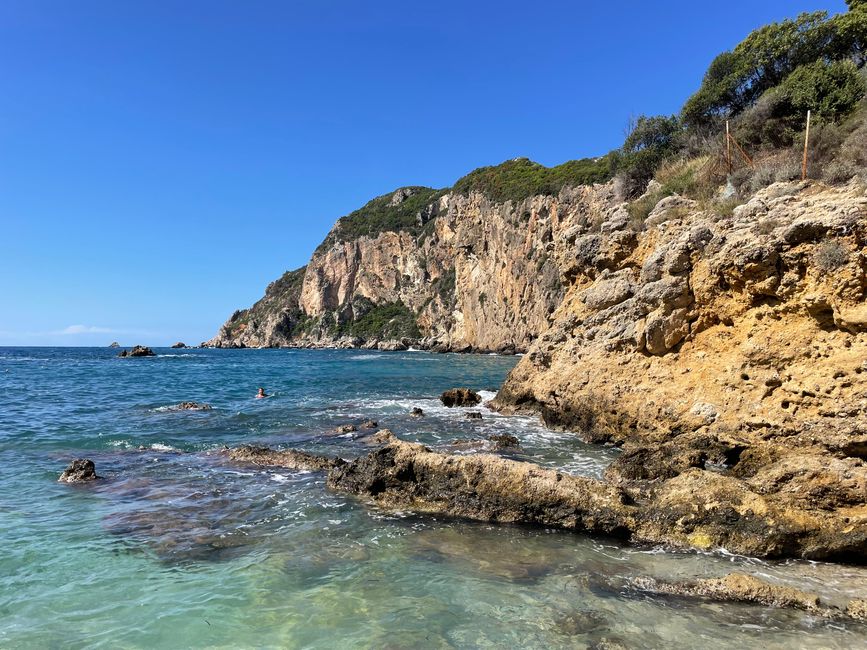 Birgit swims in Paleiokastritsa 