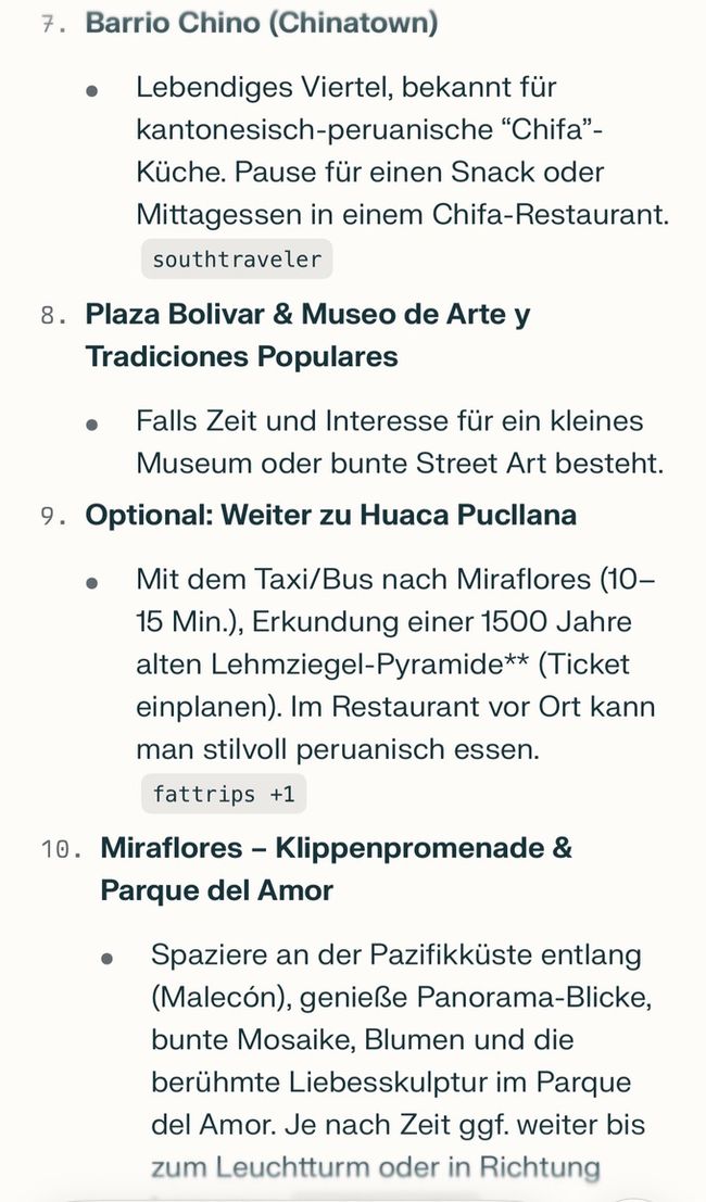 1/2 Tag in Lima - was kann man sich anschauen .