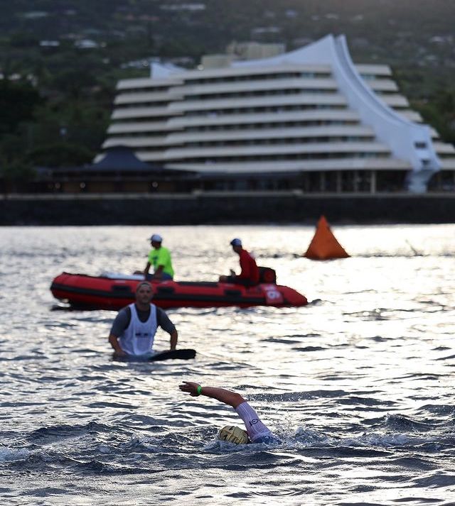 The Royal Kona Resort as seen from the swim course, official pic taken by @Ironman