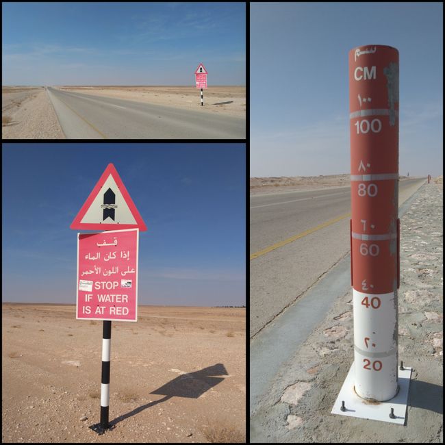 Signs in front of places where the vadi crosses the road.