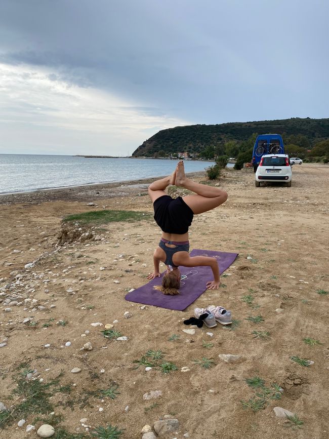 Morning exercise at the parking spot (Katelios Beach)