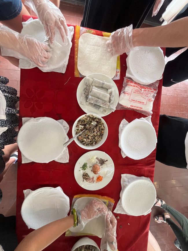 Making spring rolls 
