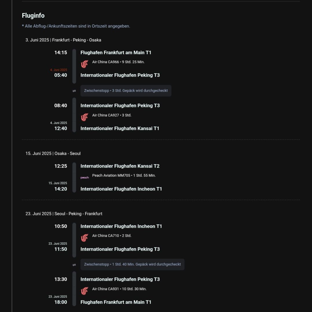 Travel itinerary