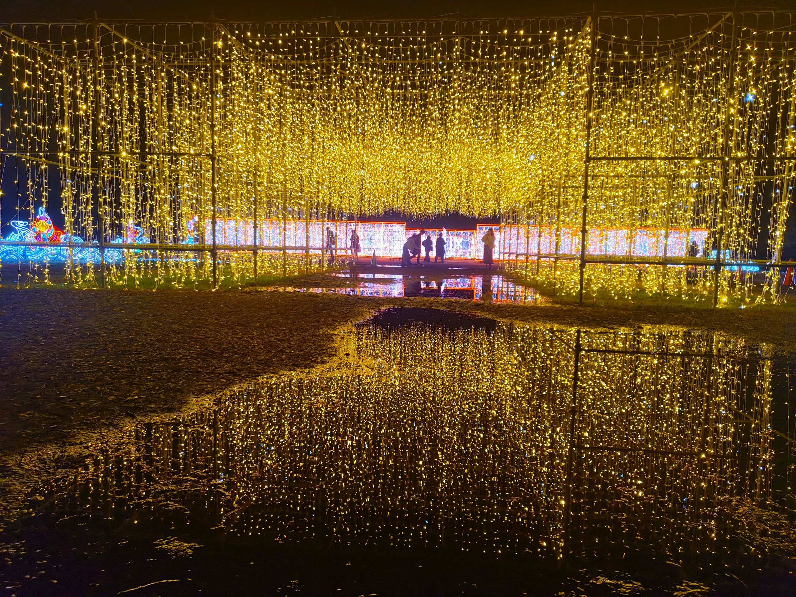 Guirlandes lumineuses et leur reflet dans l