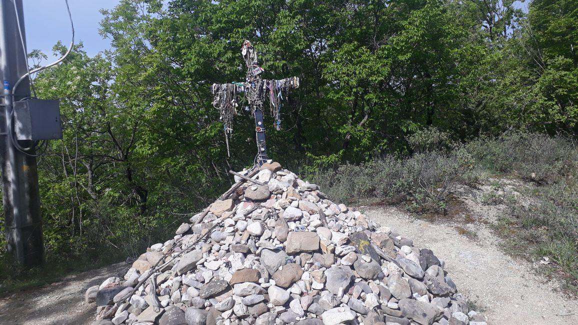 Cross on the way, decorated by pilgrims