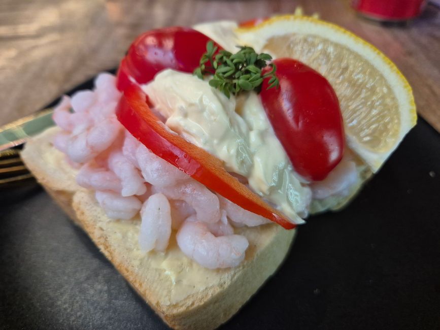 Smørrebrød mit grönlandischen Shrimps.