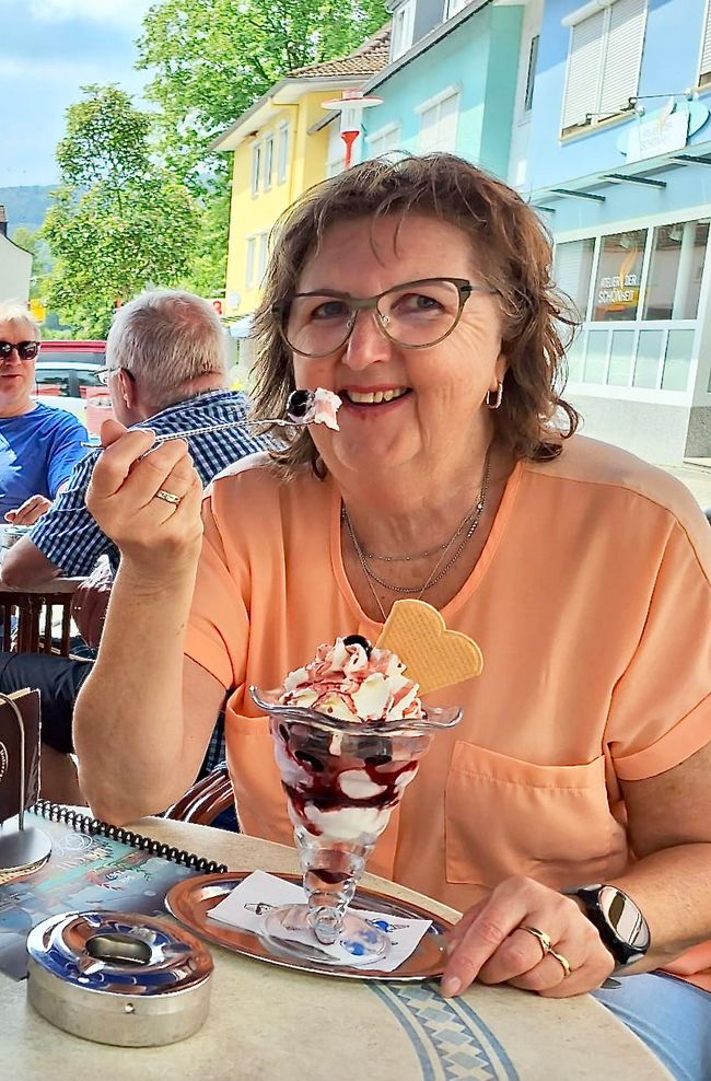 Marianne enjoys an ice cream...