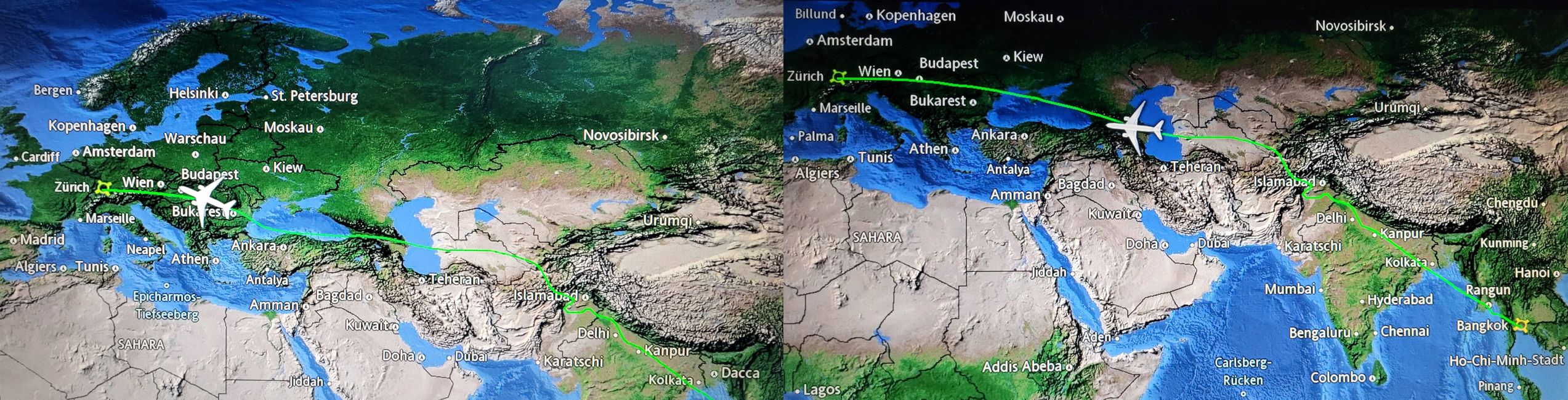 Der Flugweg rund um die Konfliktherde im Nahen Osten und in der Ukraine