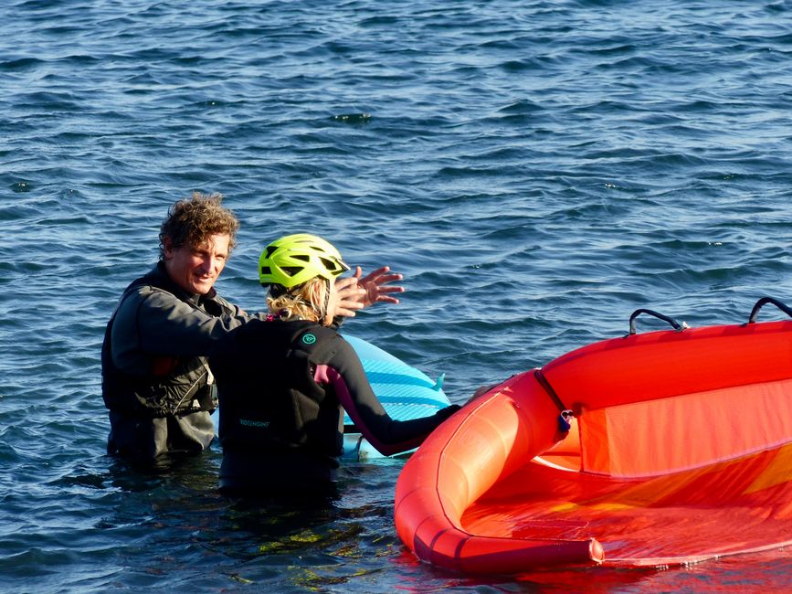 Christian and Susi practice wingfoiling
