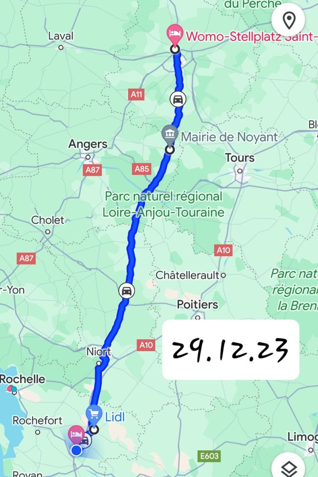Auf Landstraßen ging es 5 Stunden lang 280 km durch Frankreich.