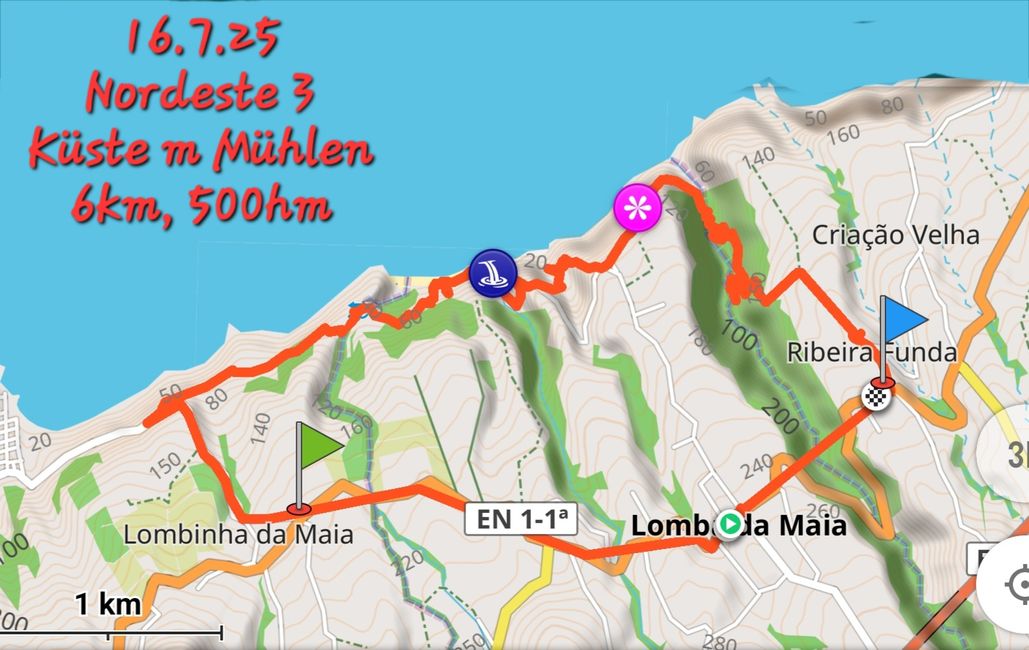16.7.25 Küstenwanderung, Funda->Maia>