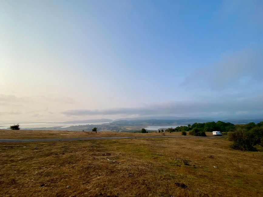 The Ebro Reservoir as seen from our secluded overnight spot - the rain has eased