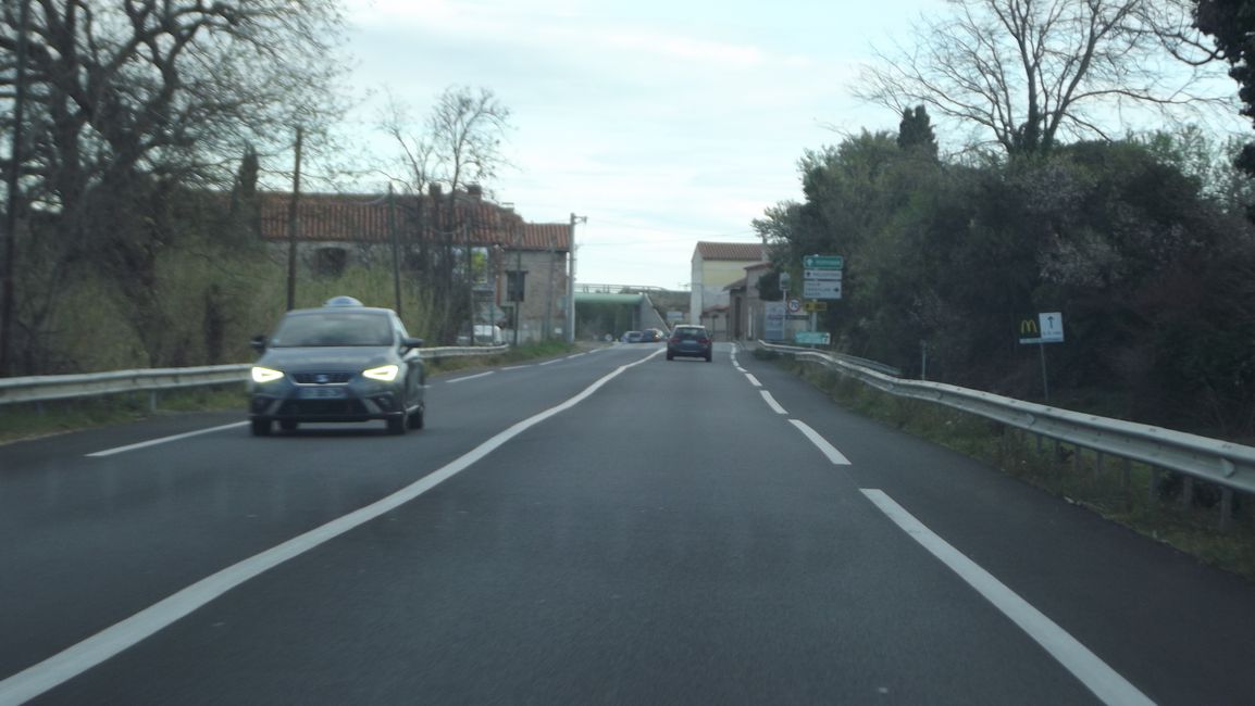 Route von La Jonquera (Spanien) nach Perpignan (Frankreich) (März 2019)