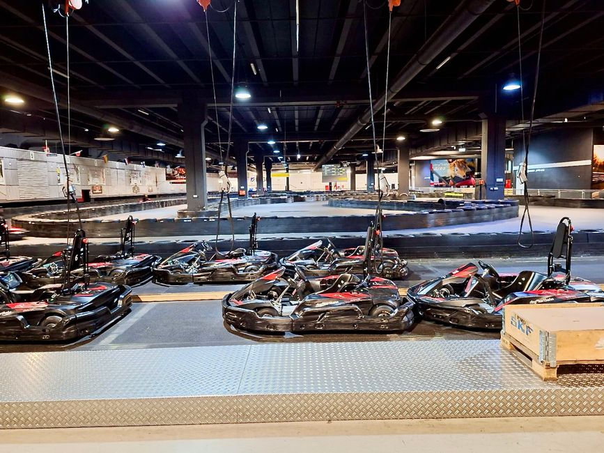 The karts are waiting for their drivers.