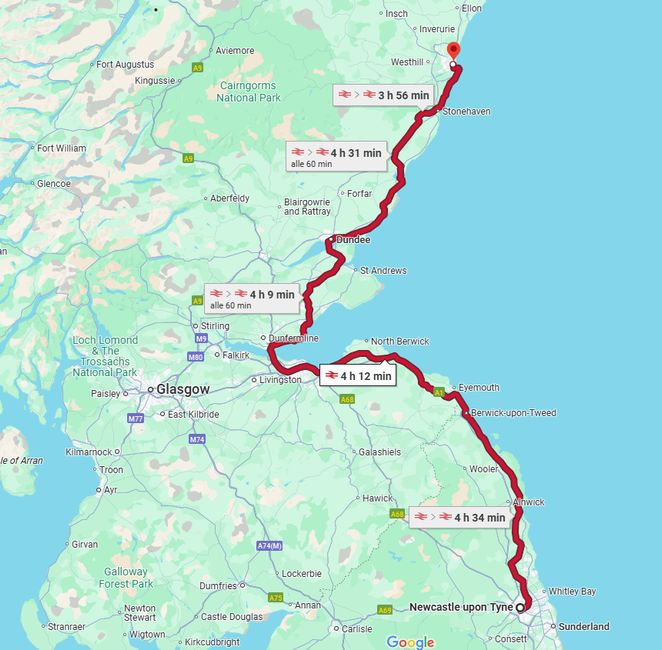 Zug Newcastle-Edinburgh-Aberdeen 